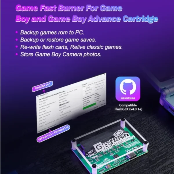 GBFlash GBA/GBC Burner Great Design USB Adapter No Screen GB Flash Cart And Type C Data Cable - Image 2