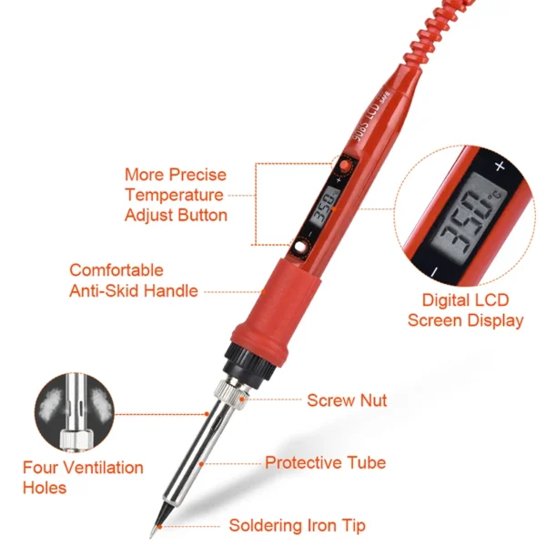 Soldering iron kit adjustable temperature 220V 80W LCD solder welding tools Ceramic heater soldering tips Desoldering Pump - Image 2